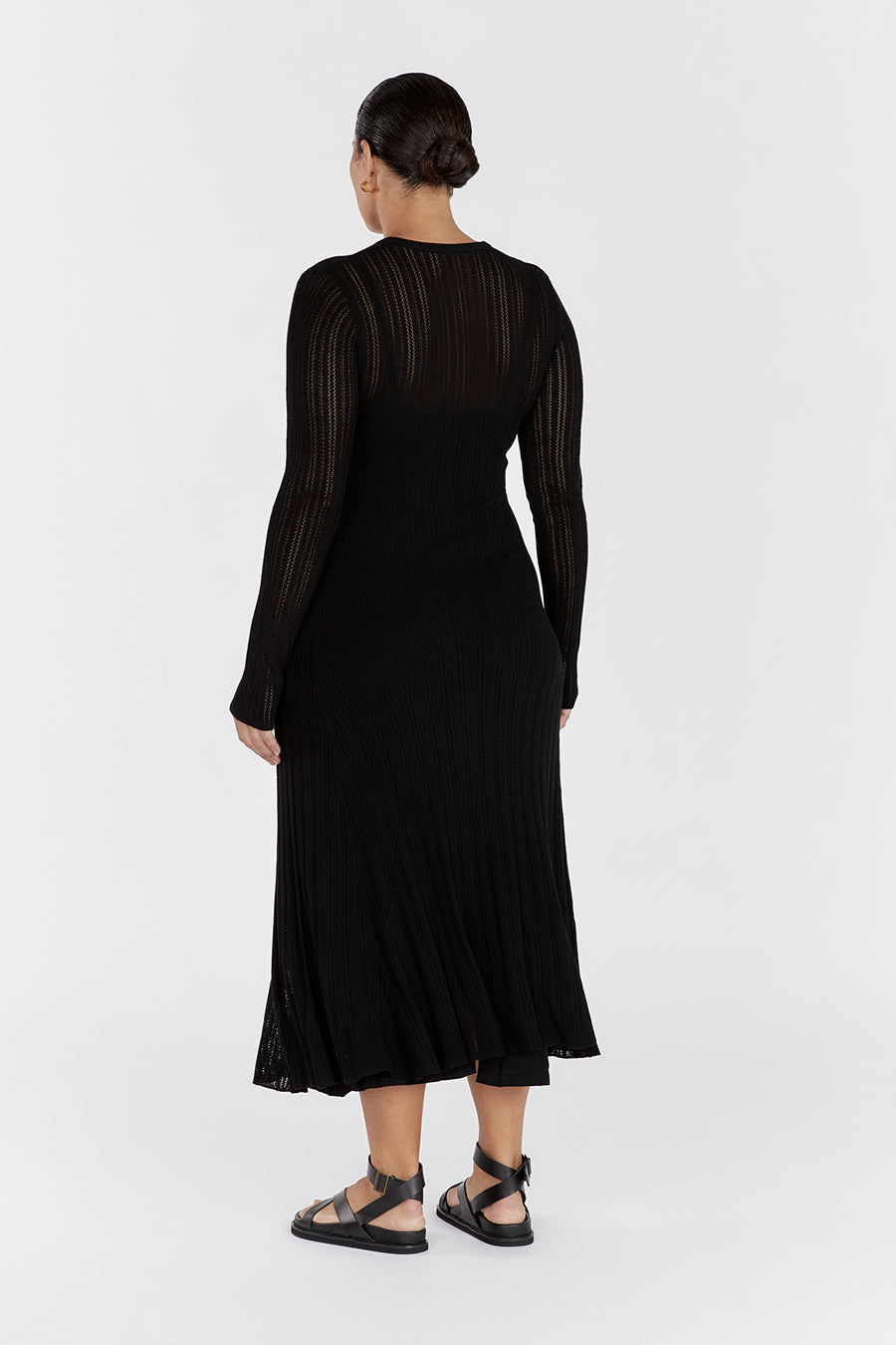 Estella Black Pointelle Knit Midi Dress with Removable Lining