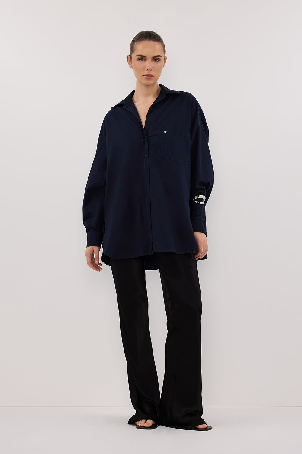 Nikki High Rise Black Satin Bias Cut Pant