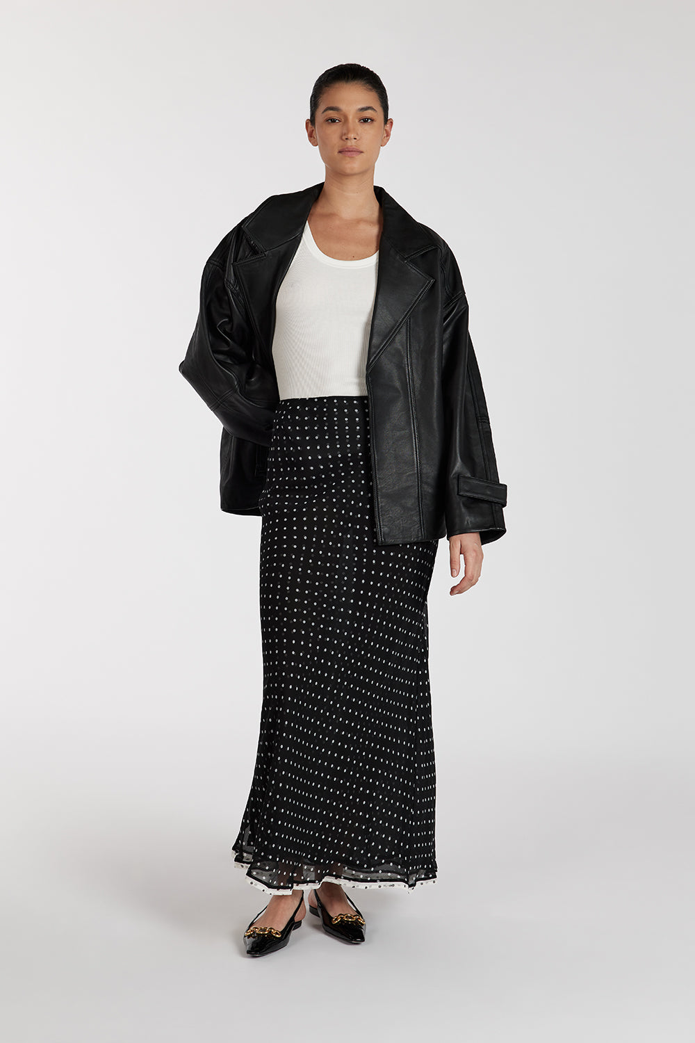 Winona Black Spot Midi Skirt - Double Lined Semi Sheer