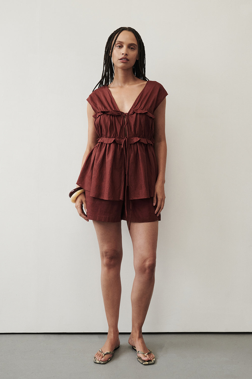 DISSH Quinn High Rise Linen Shorts with Adjustable Tie