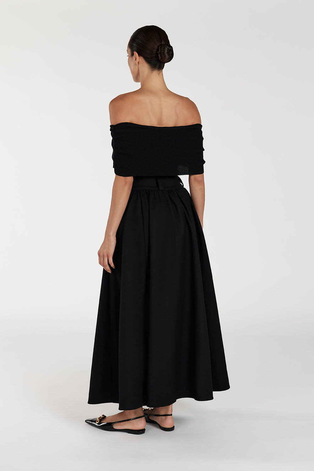 Willow Black High Waist Midi Skirt with Belt Loops