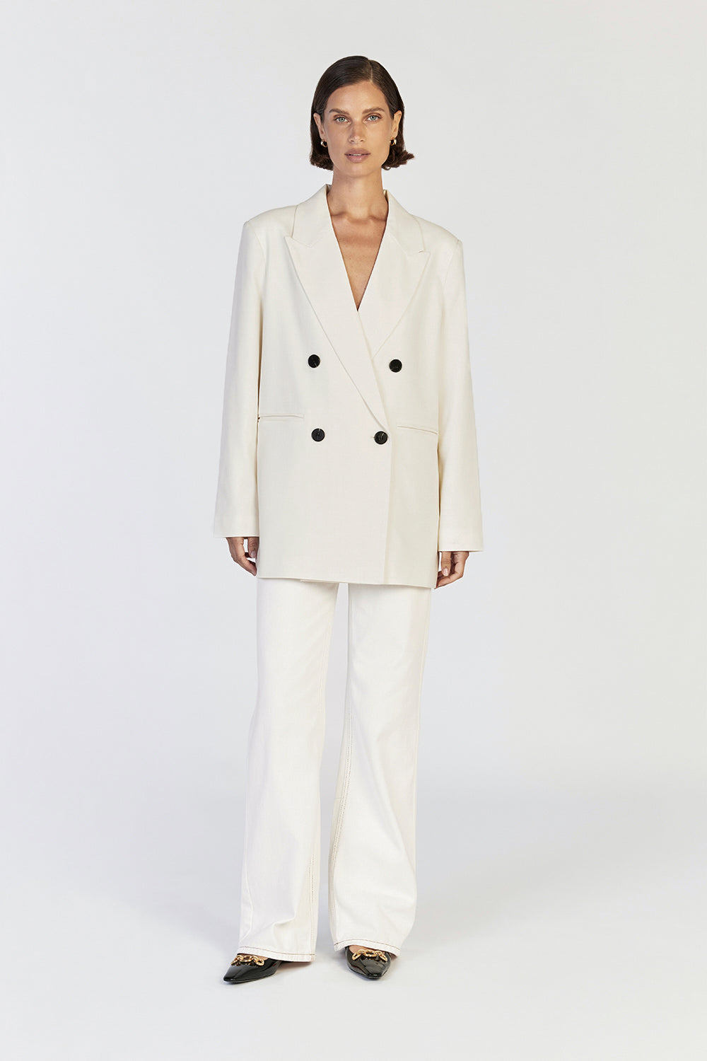 Beckham Oversized Cream Blazer with Marble Buttons
