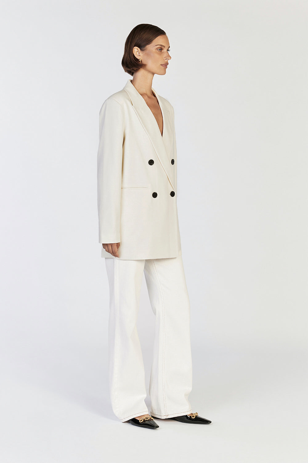 Beckham Oversized Cream Blazer with Marble Buttons
