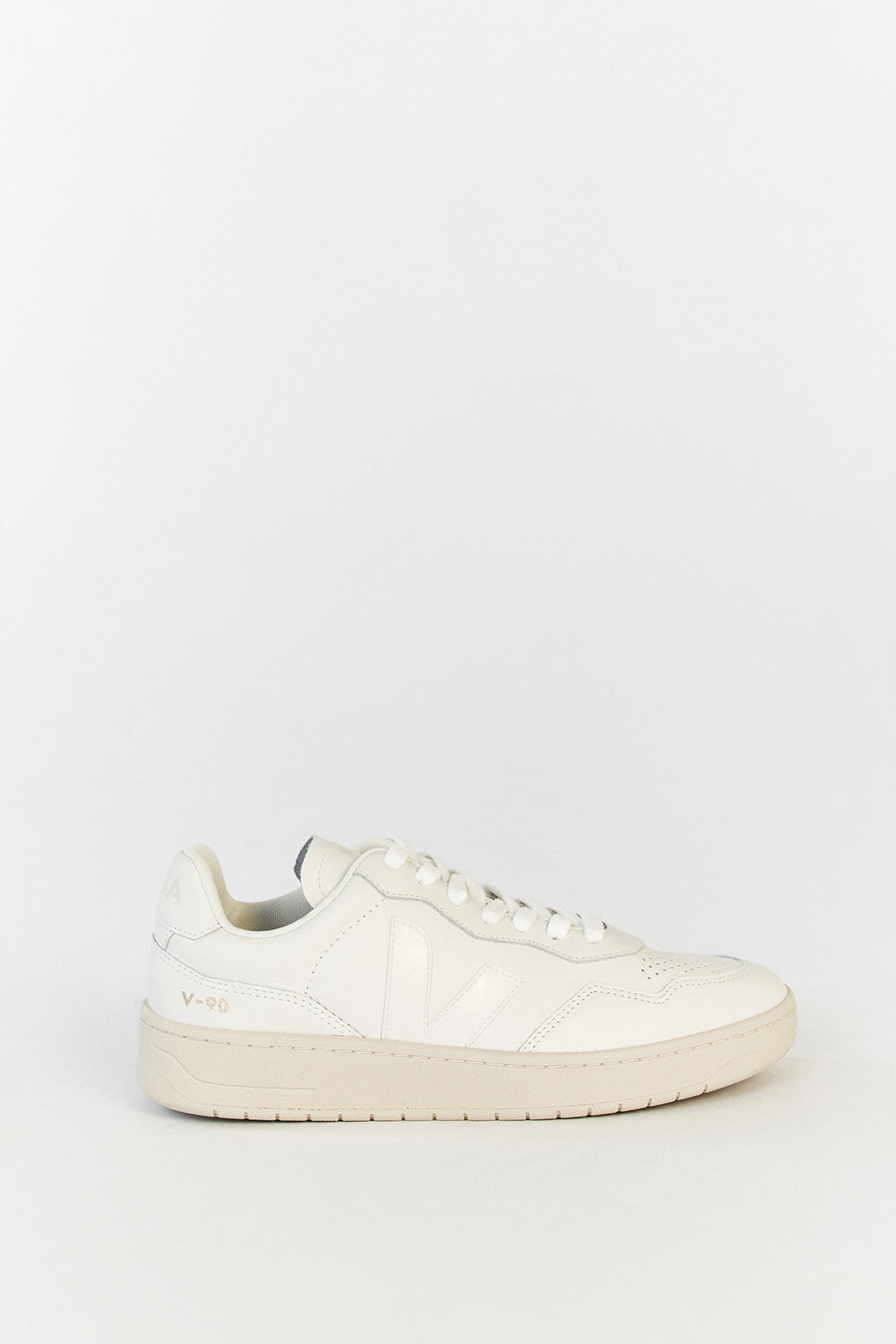 VEJA V-90 White Leather Sneakers | Organic Traced Lace-Up