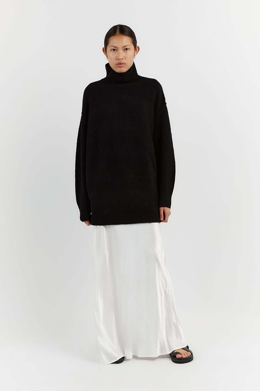 Brooklyn Black High Neck Wool Jumper - Oversized Turtleneck Sweater