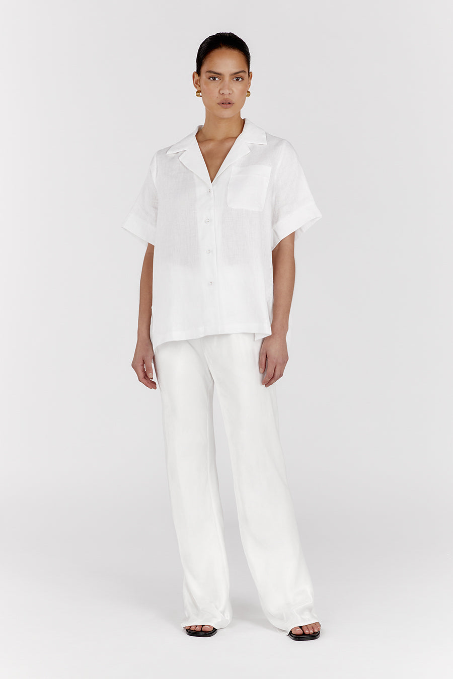 White Satin High Waist Bias Cut Pants - Elastic Waistband