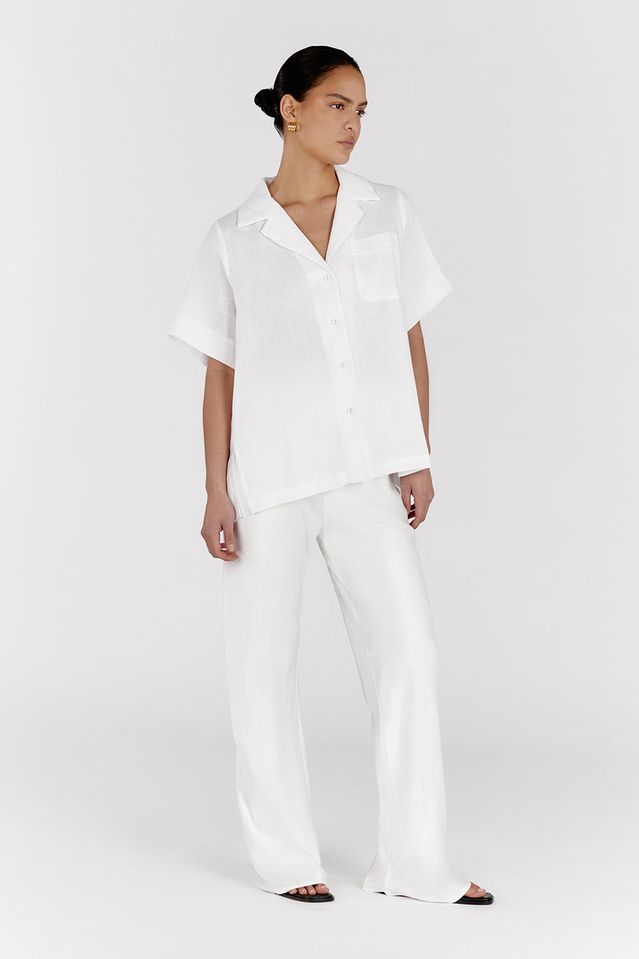 White Satin High Waist Bias Cut Pants - Elastic Waistband