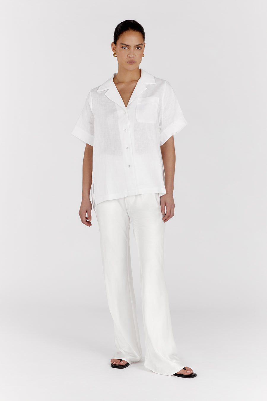 White Satin High Waist Bias Cut Pants - Elastic Waistband