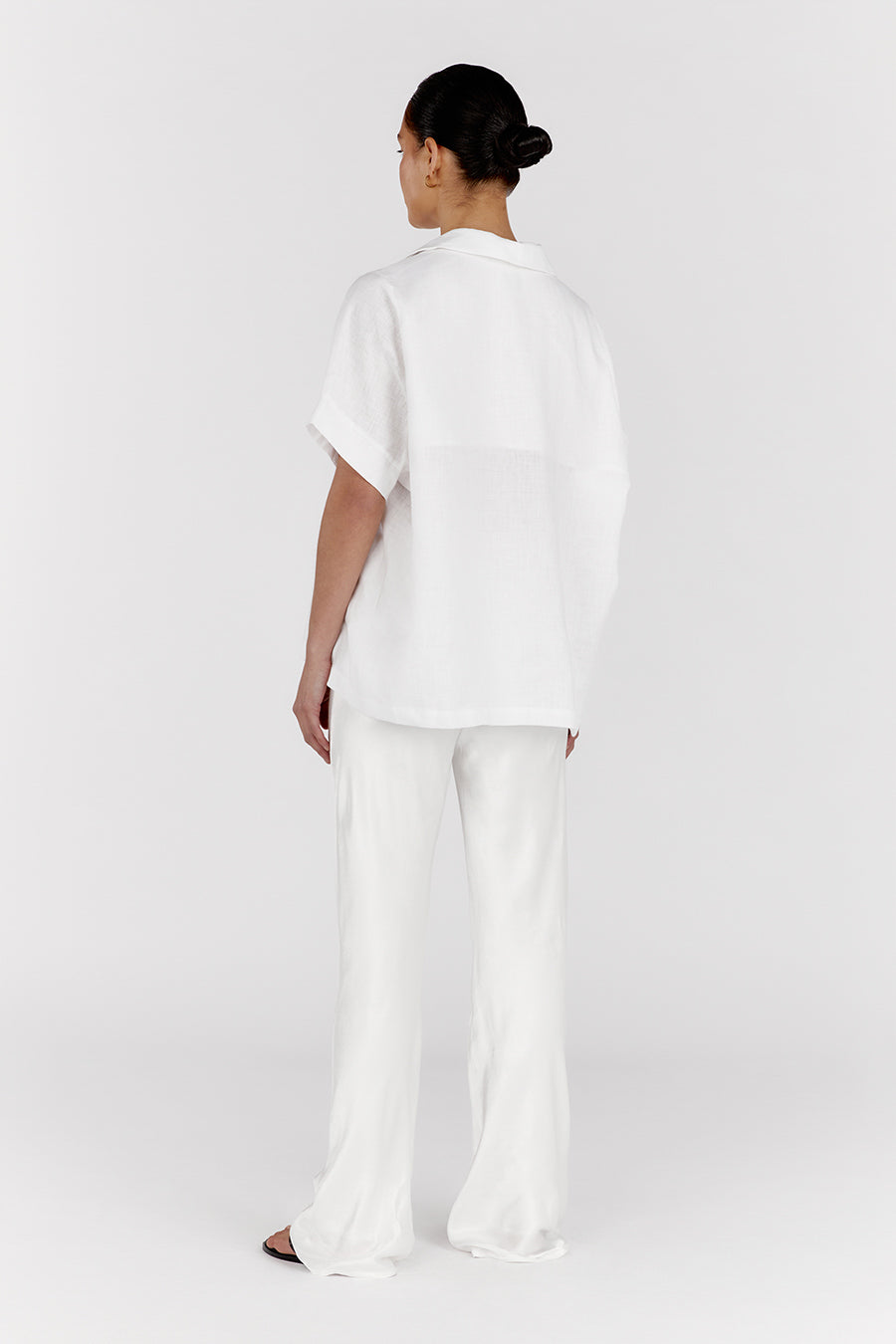 White Satin High Waist Bias Cut Pants - Elastic Waistband