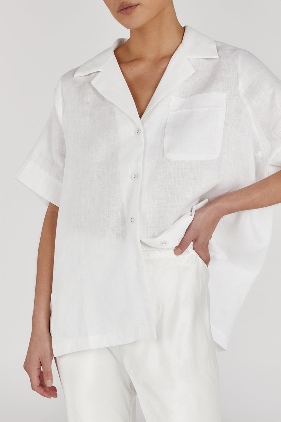 White Satin High Waist Bias Cut Pants - Elastic Waistband