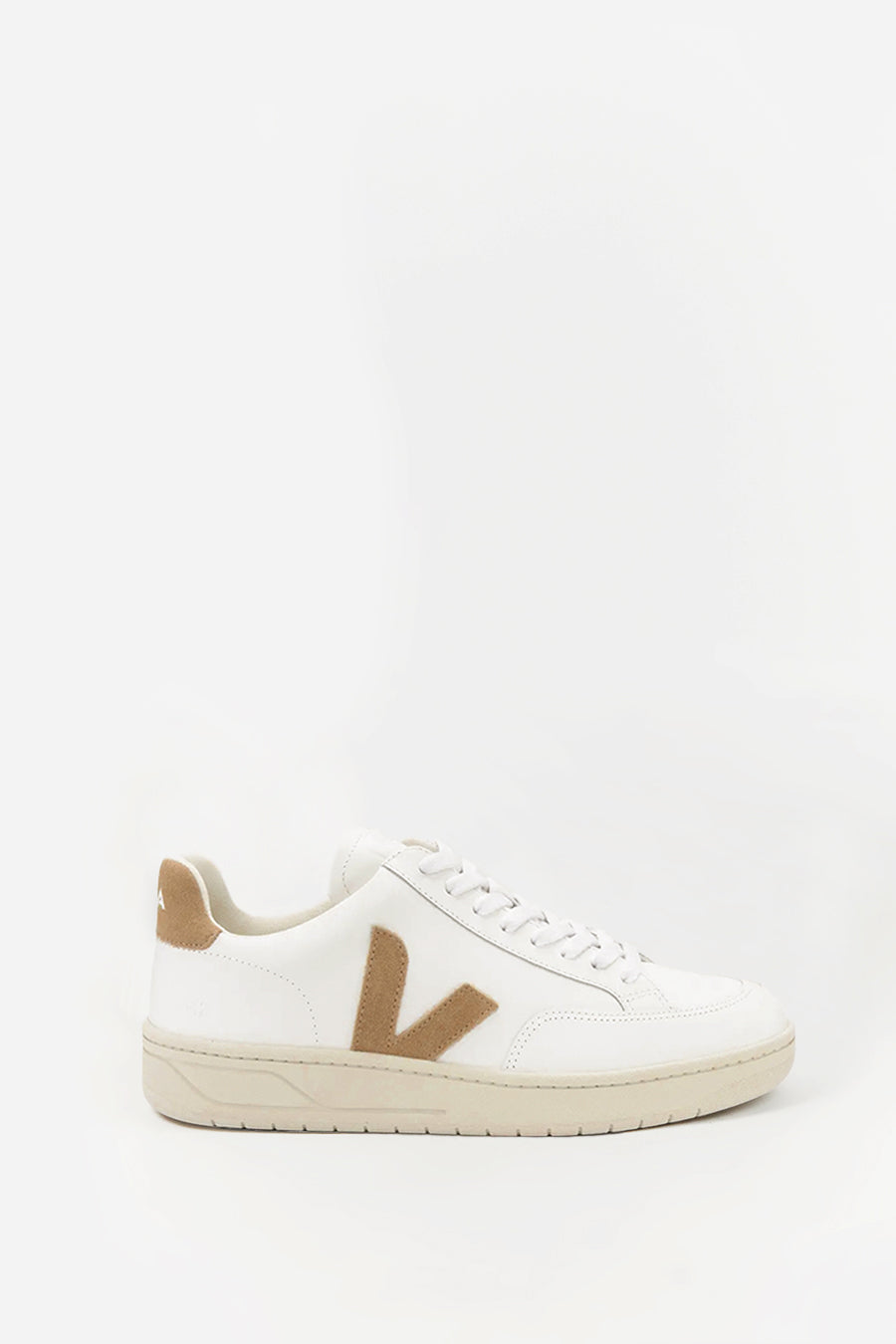 VEJA V-12 Leather Sneakers in Extra White & Dune