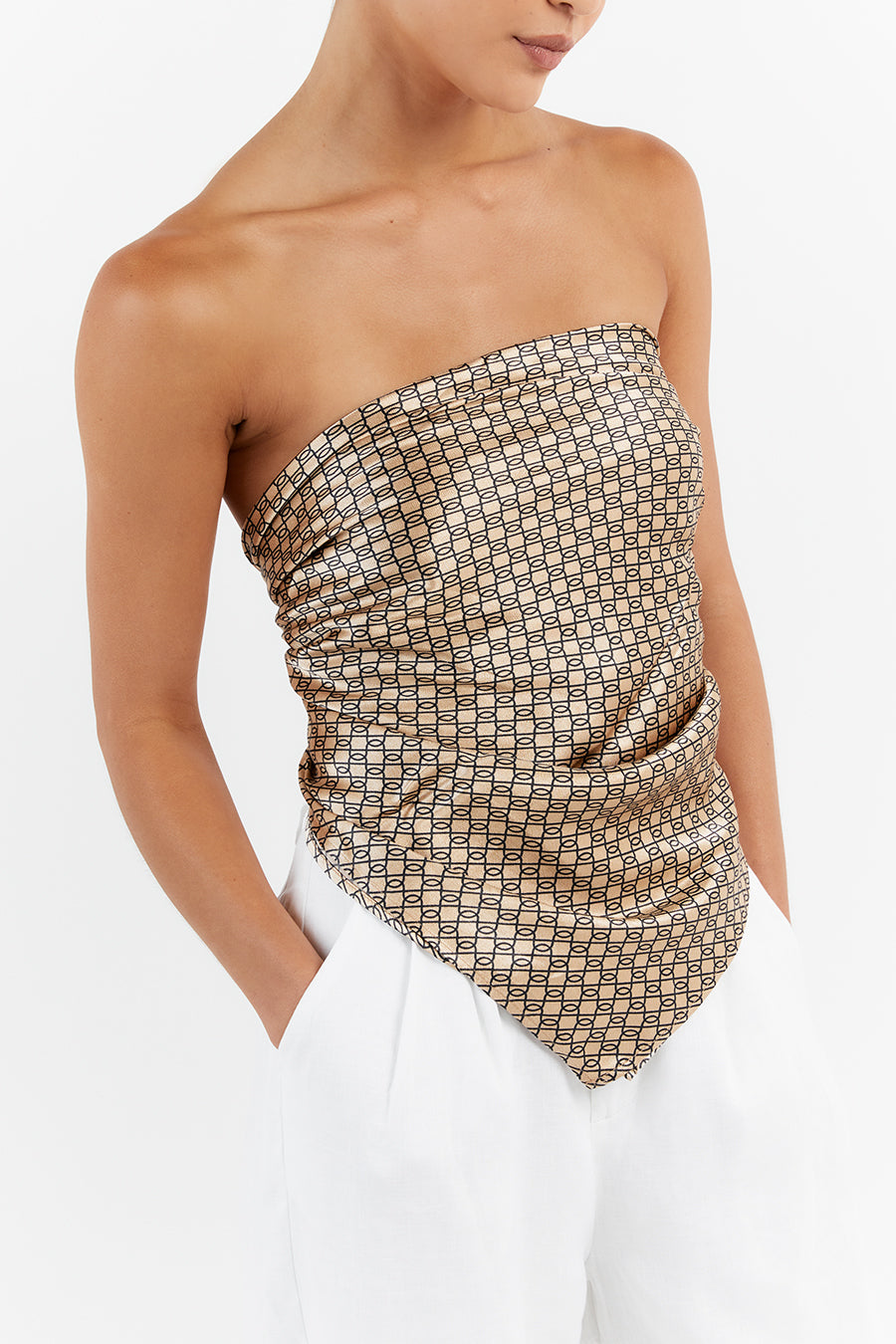 Lou Swirl Satin Scarf Top - Lightweight Strapless Wrap Top