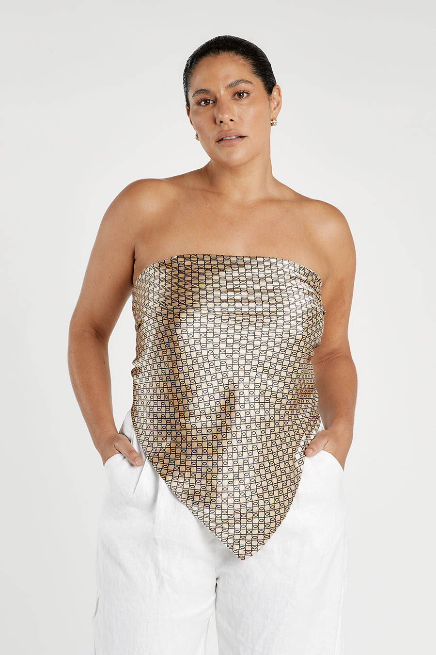 Lou Swirl Satin Scarf Top - Lightweight Strapless Wrap Top