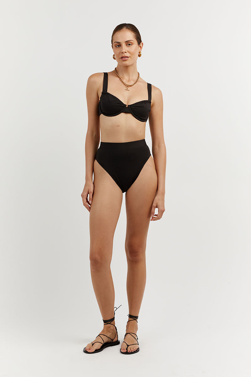 Amaya High Waisted Bikini Bottom - Black Recycled Swimwear Brief