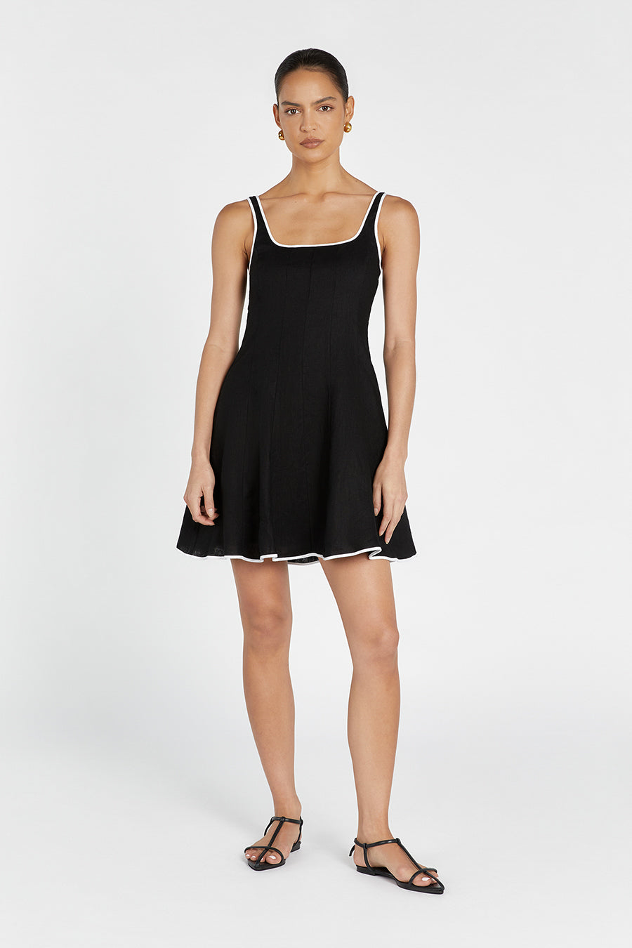 Beck Black Linen Mini Dress - Sleeveless Square Neckline
