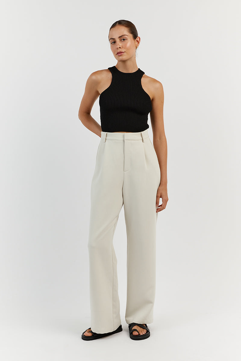 Olympia Black Rib Knit Crop Tank Top - Slim Fit Sleeveless