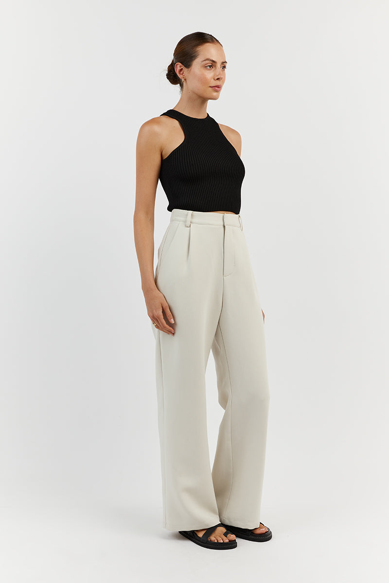 Olympia Black Rib Knit Crop Tank Top - Slim Fit Sleeveless