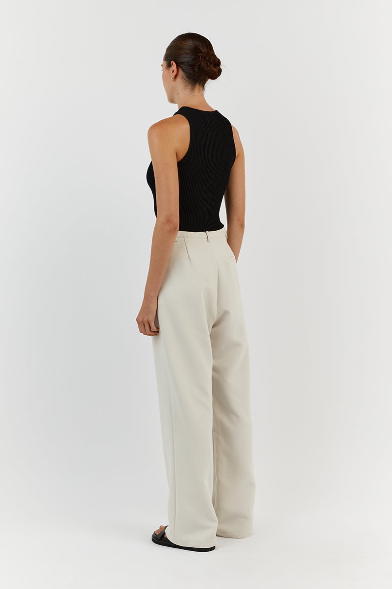 Olympia Black Rib Knit Crop Tank Top - Slim Fit Sleeveless