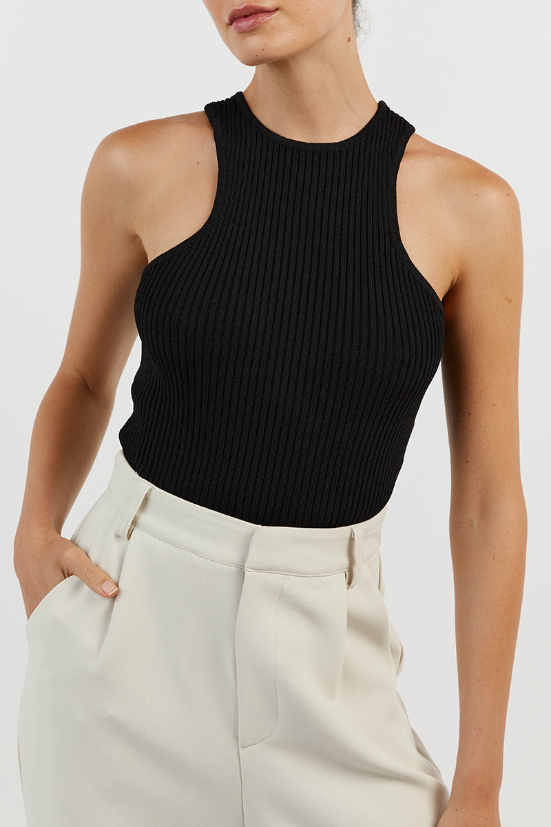 Olympia Black Rib Knit Crop Tank Top - Slim Fit Sleeveless