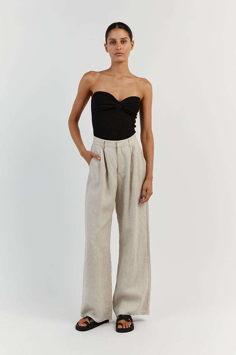 Anika Black Ribbed Strapless Crop Top with Twisted Knot Detail