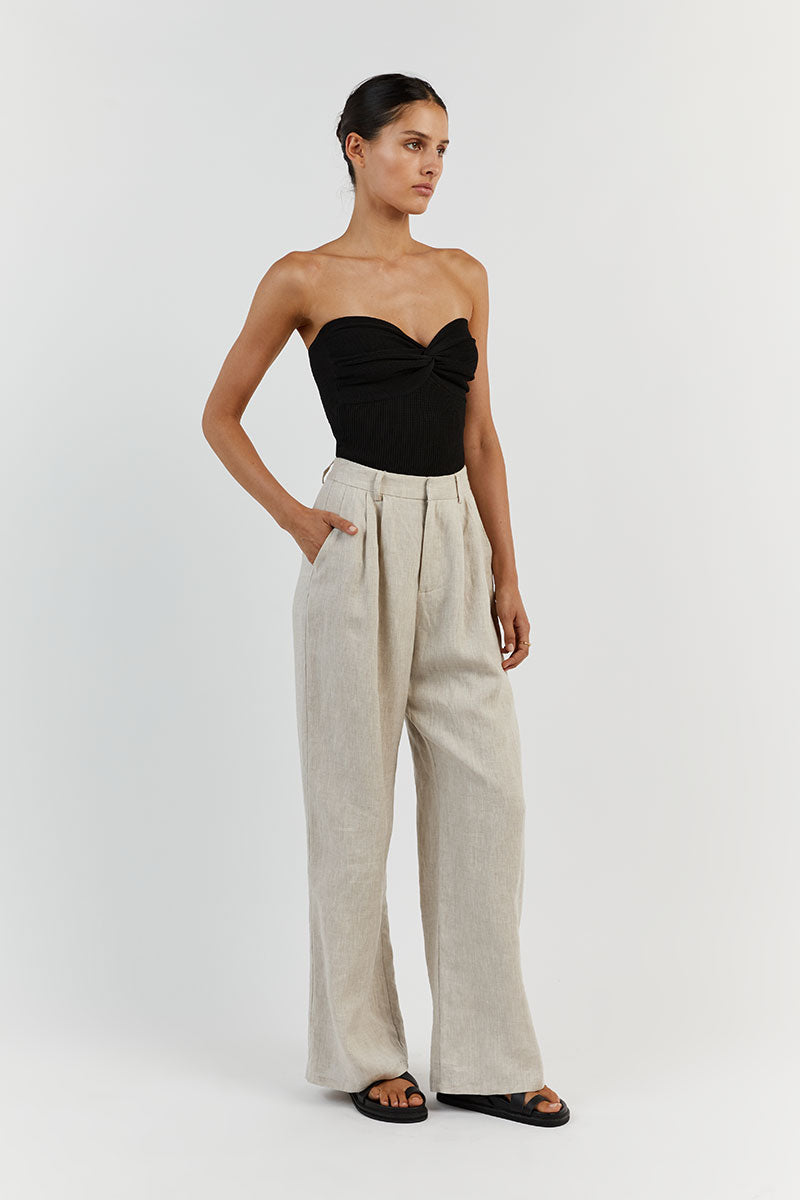 Anika Black Ribbed Strapless Crop Top with Twisted Knot Detail