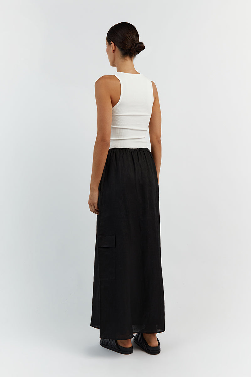 Black Linen Cargo Maxi Skirt with Pockets – ISLA