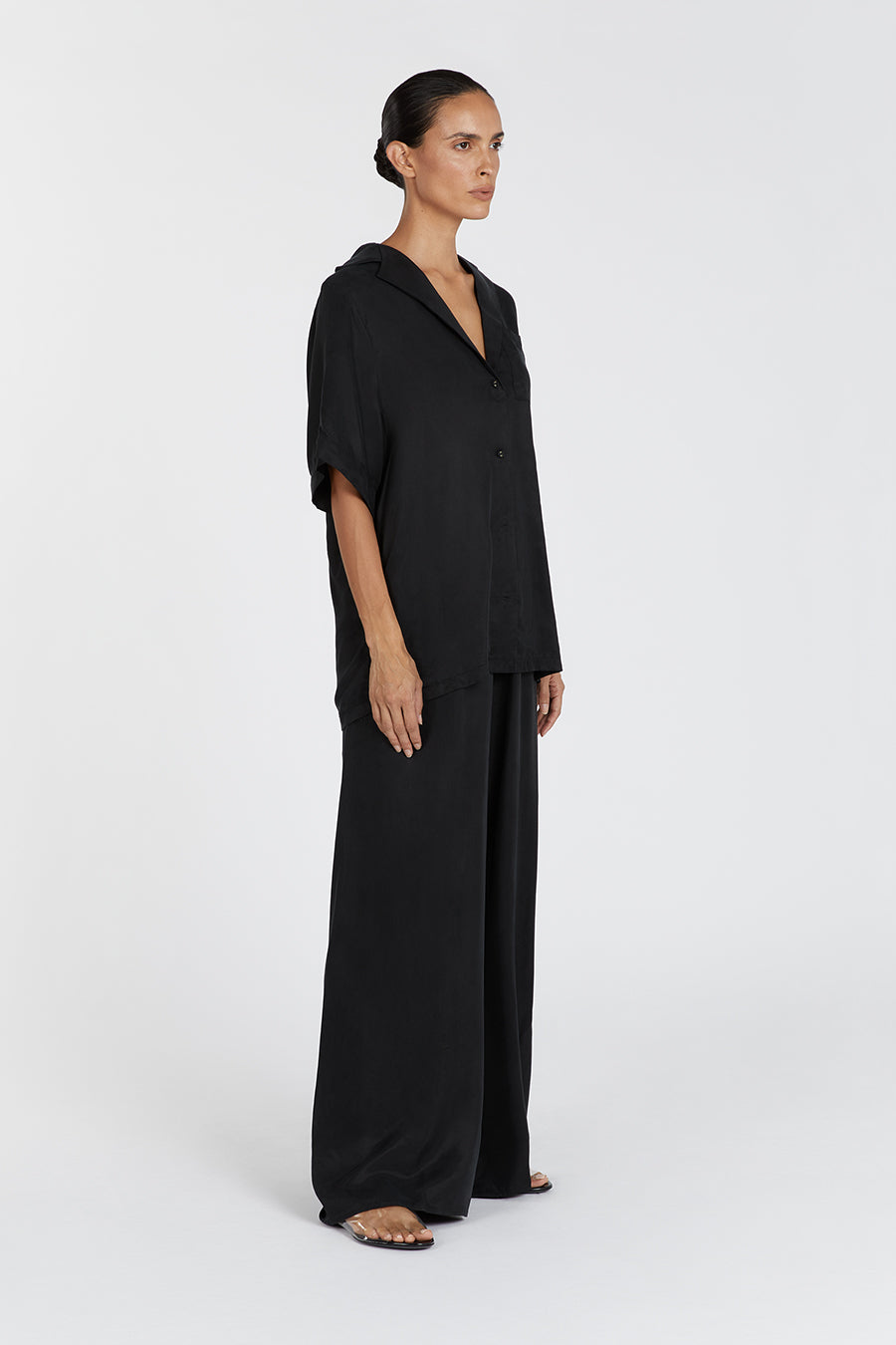 Kingston High Waist Cupro Wide Leg Pants - Relaxed Fit & Adjustable Drawstring