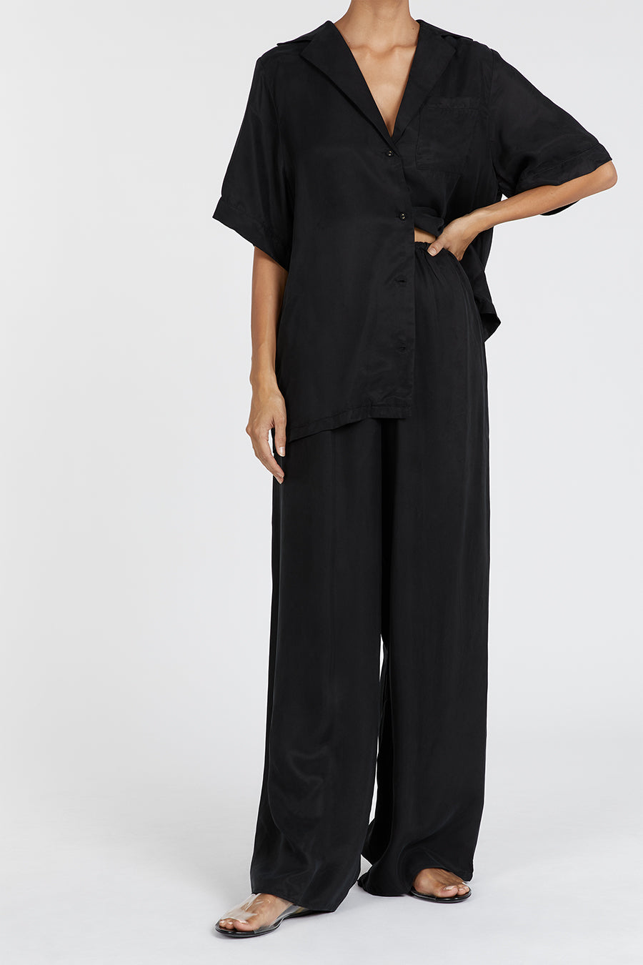 Kingston High Waist Cupro Wide Leg Pants - Relaxed Fit & Adjustable Drawstring