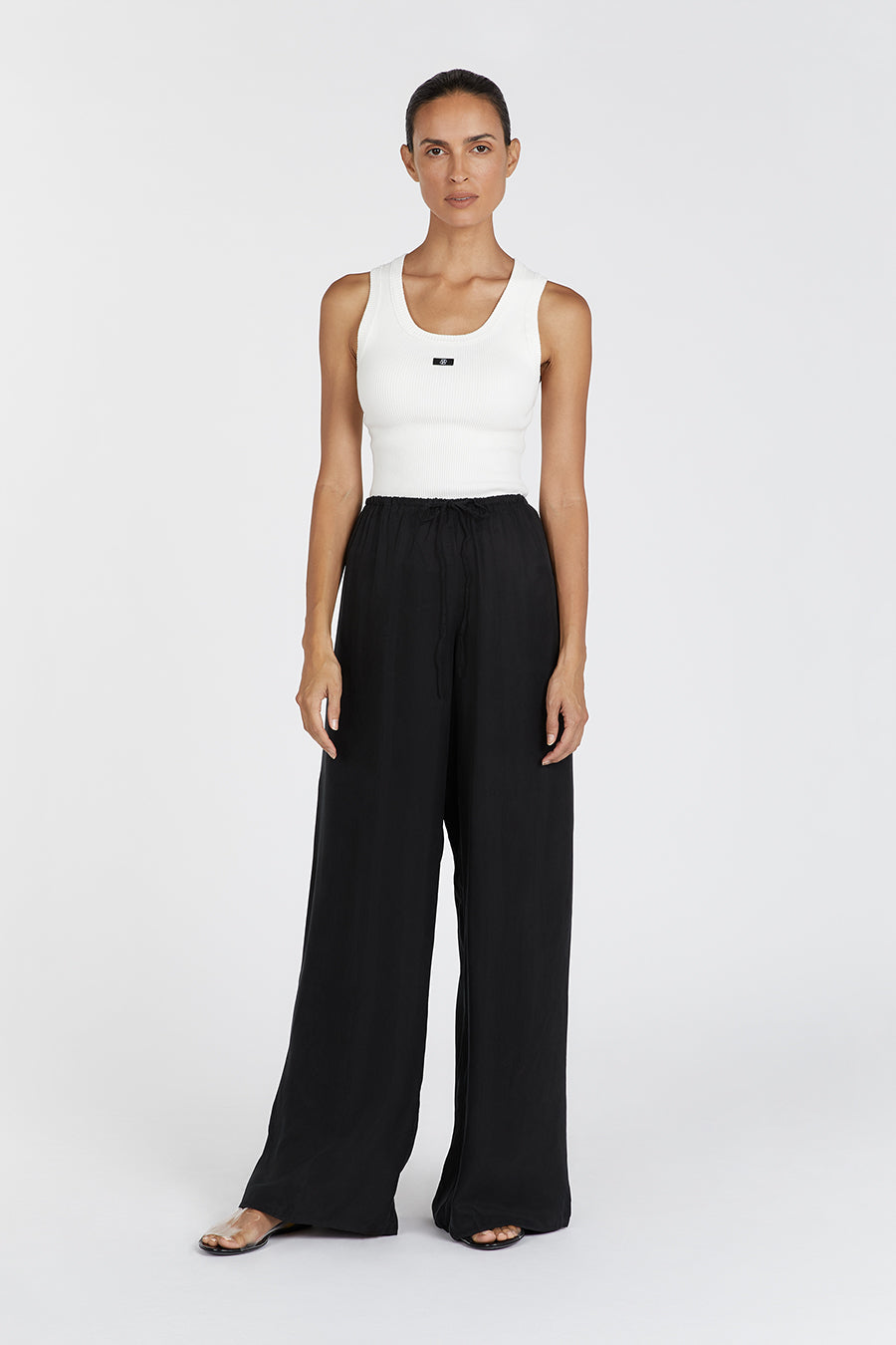 Kingston High Waist Cupro Wide Leg Pants - Relaxed Fit & Adjustable Drawstring