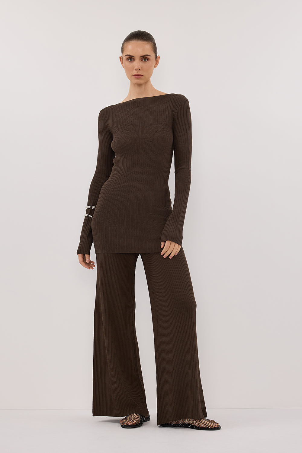 Joy Dark Olive High Rise Knit Flare Pants
