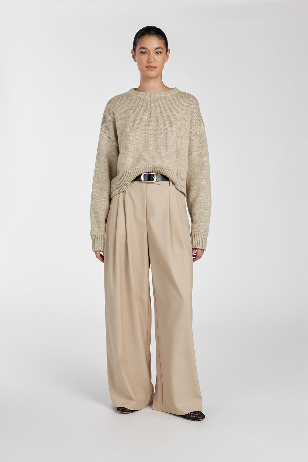 Oliver Pebble Marle Knit Sweater - Slouchy Cropped Jumper