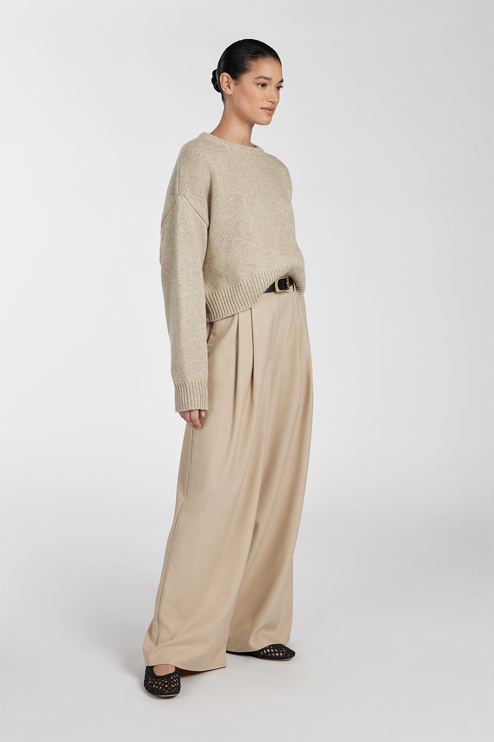 Oliver Pebble Marle Knit Sweater - Slouchy Cropped Jumper