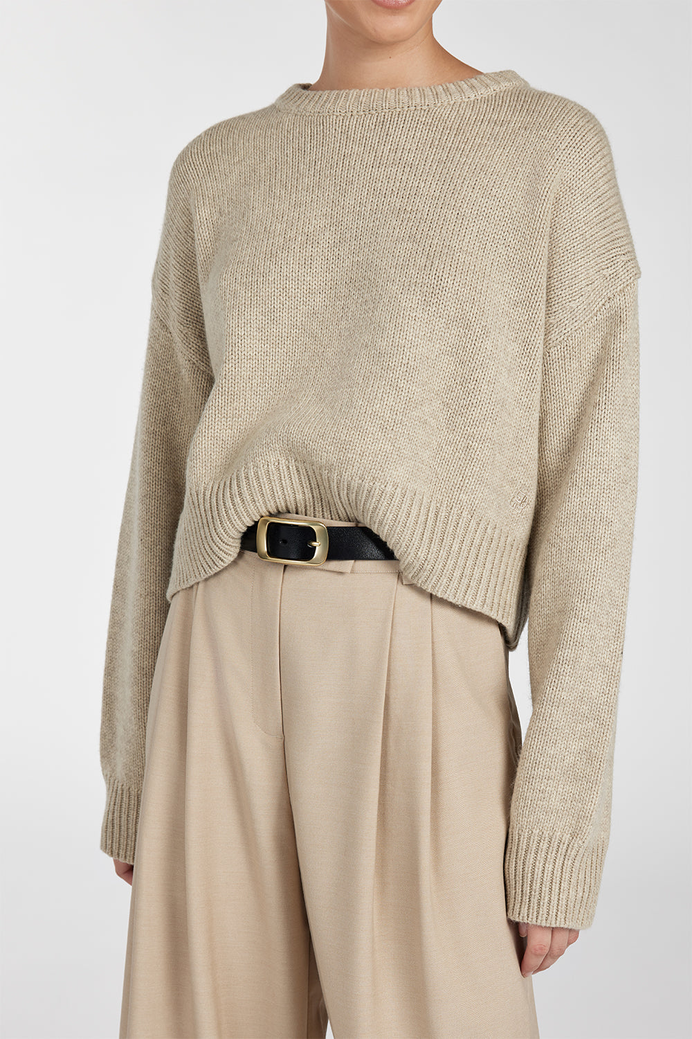 Oliver Pebble Marle Knit Sweater - Slouchy Cropped Jumper