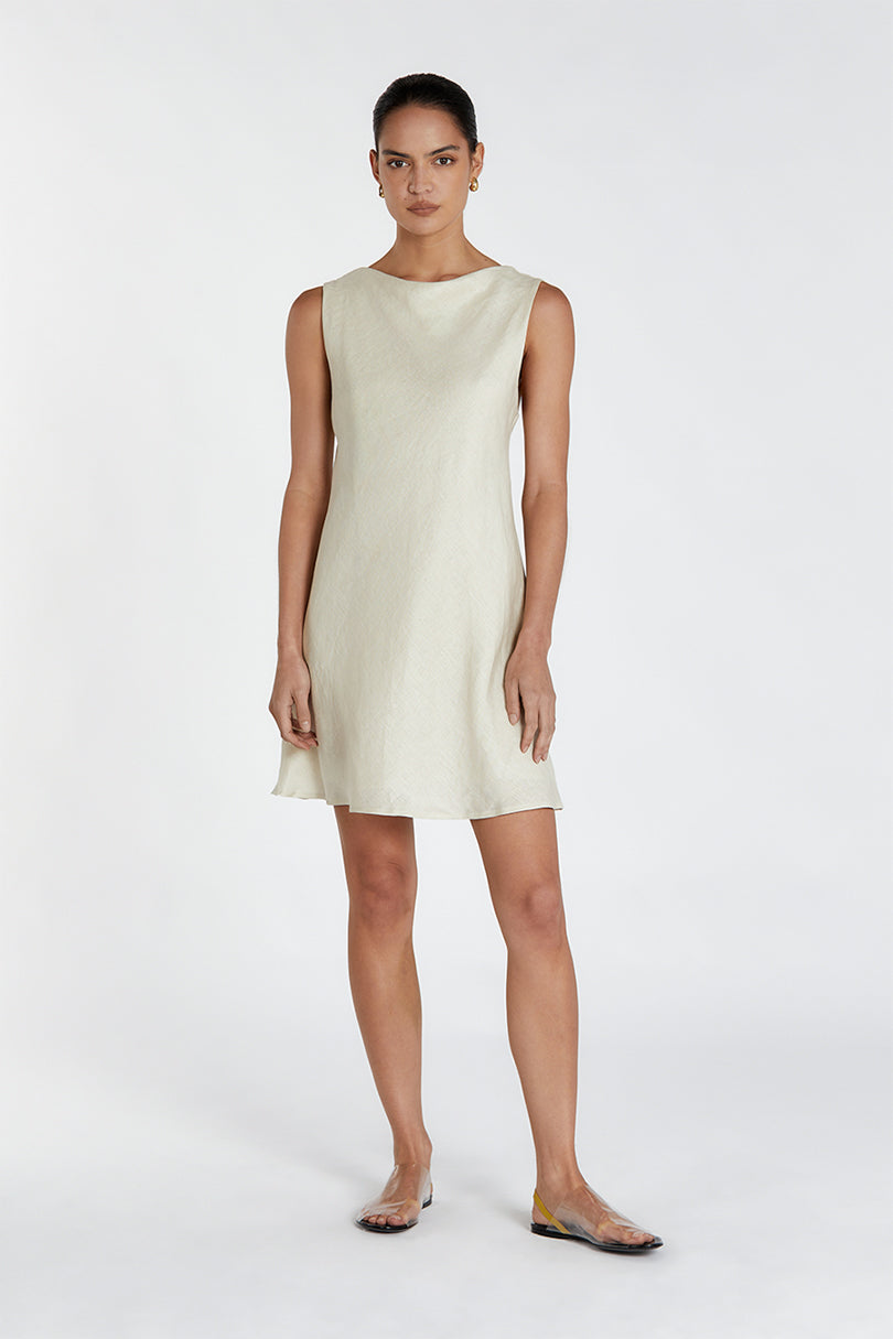 Linen Cowl Neck Mini Dress - Relaxed Fit & Invisible Zip
