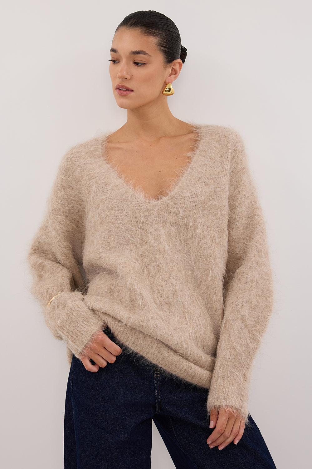 Salma Black V-Neck Knit Jumper - Ribbed Hem Long Sleeve