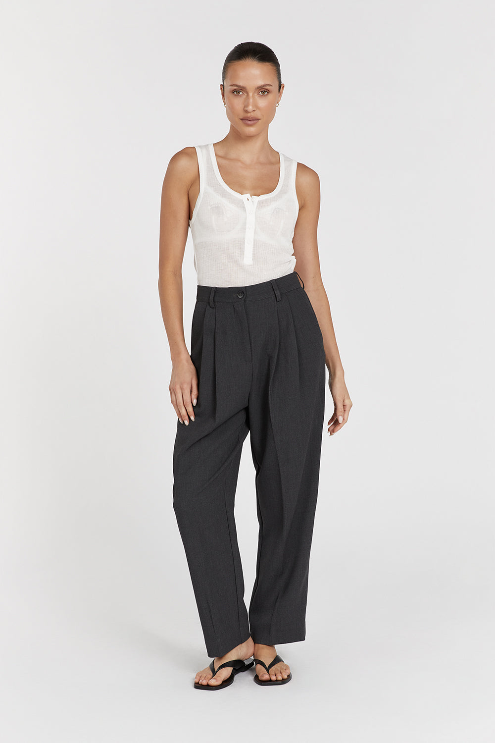 Arden Cotton Scoop Neck Knit Tank Top - Off White