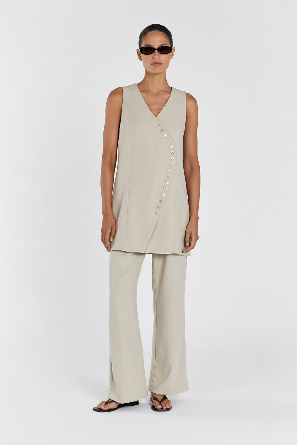 Celine Pebble Shift Mini Dress - Asymmetric Tort Button Detail