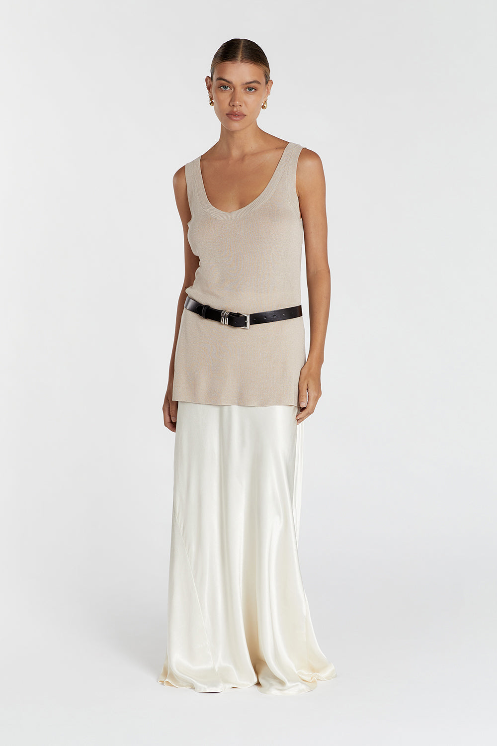 Alia Natural Scoop Neck Knit Tank Top - Relaxed Fit Longline