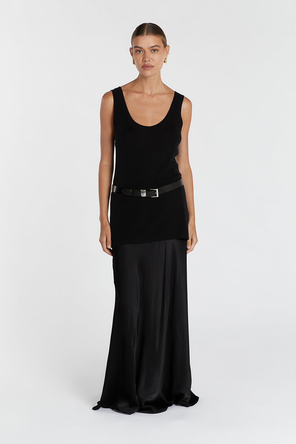 Alia Black Scoop Neck Knit Tank Top - Relaxed Fit Longline