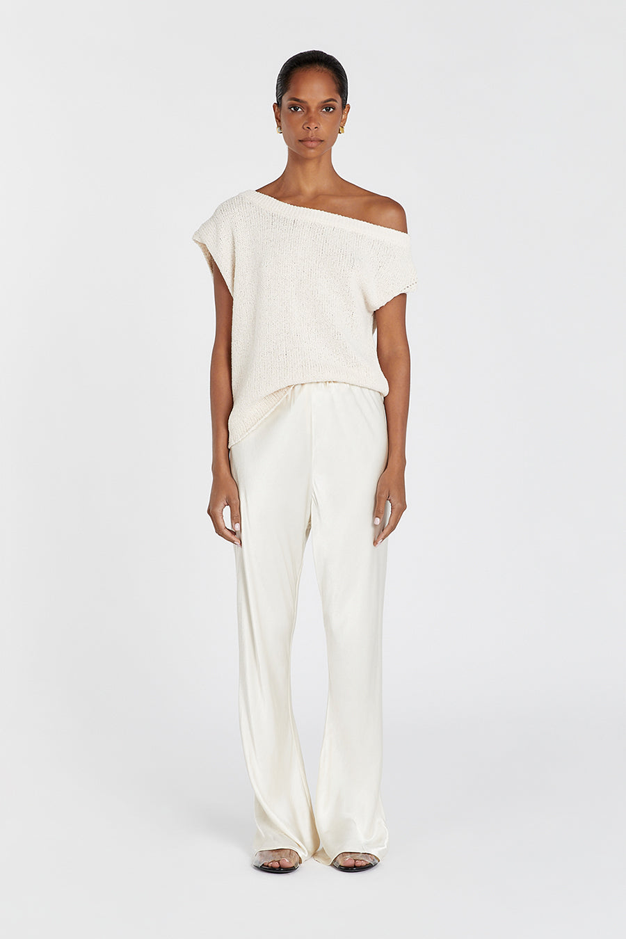 Kerry Natural Asymmetrical Knit Top - Relaxed Fit Textured