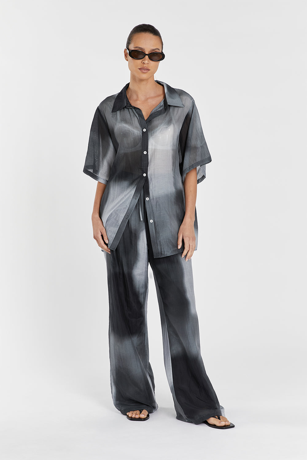 Delaney Resort Shirt - Silk Cotton Blend Tie Dye Button-Up Short Sleeve
