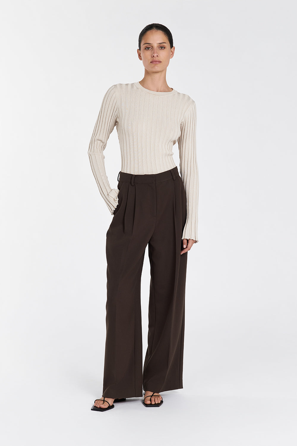 ADA Ribbed Knit Long Sleeve Top with Lettuce Hem