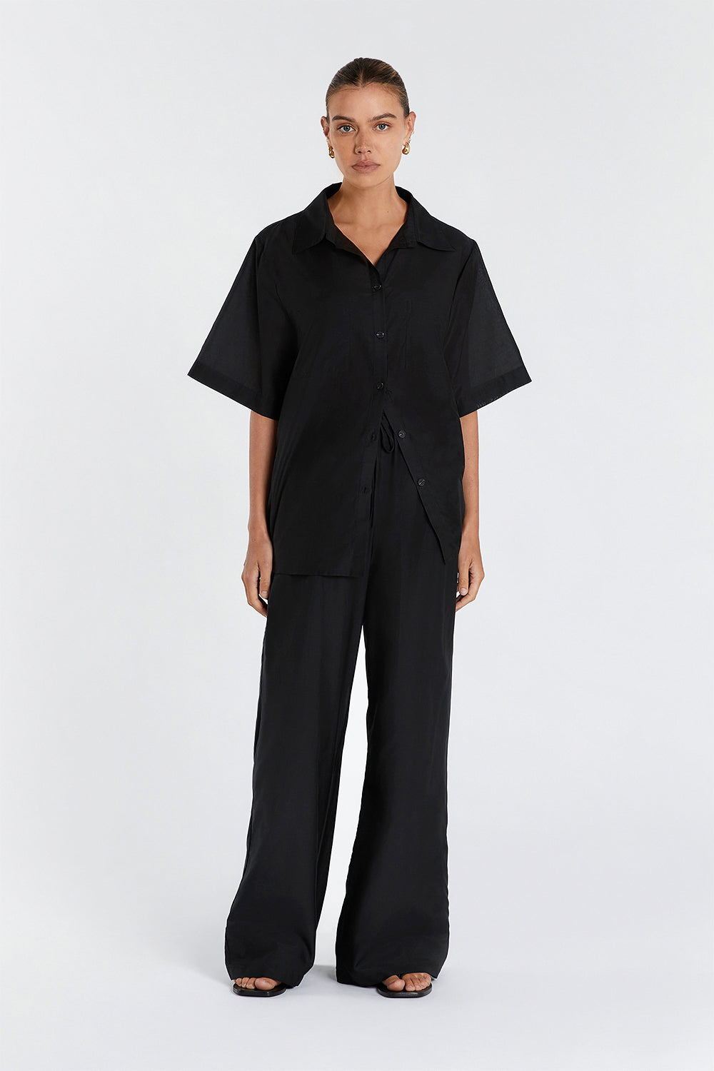 Jasper Black Silk Cotton Button-Up Shirt – Oversized Collared Style