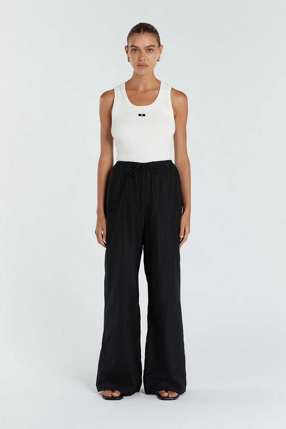 Jasper High Waist Silk Cotton Pants - Straight Leg Black Trousers