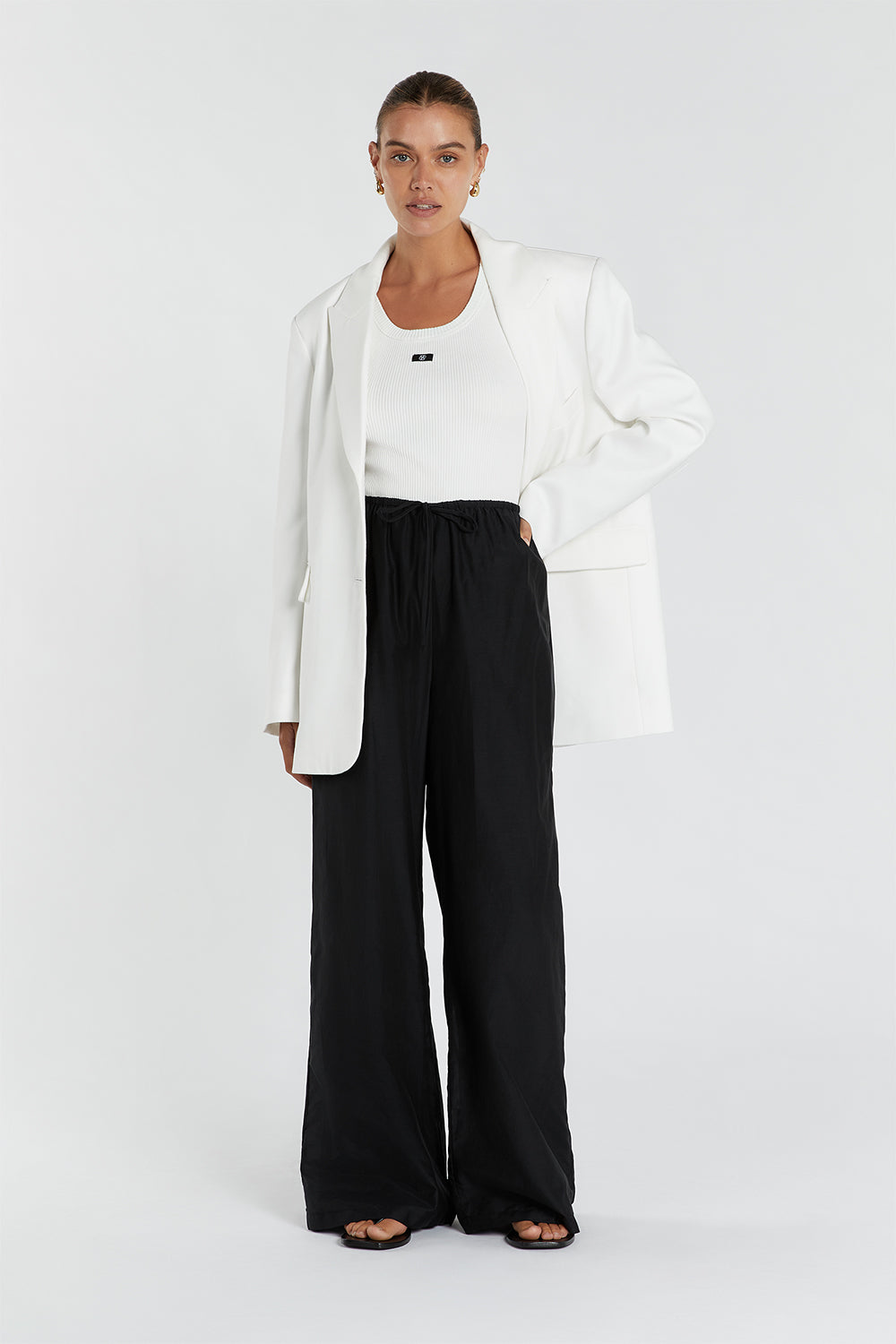 Jasper High Waist Silk Cotton Pants - Straight Leg Black Trousers