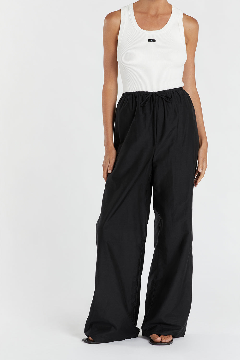 Jasper High Waist Silk Cotton Pants - Straight Leg Black Trousers