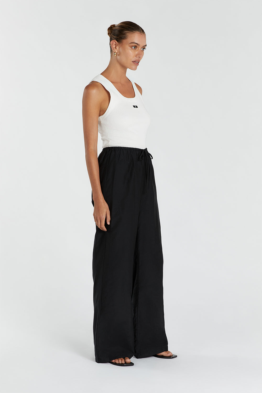 Jasper High Waist Silk Cotton Pants - Straight Leg Black Trousers