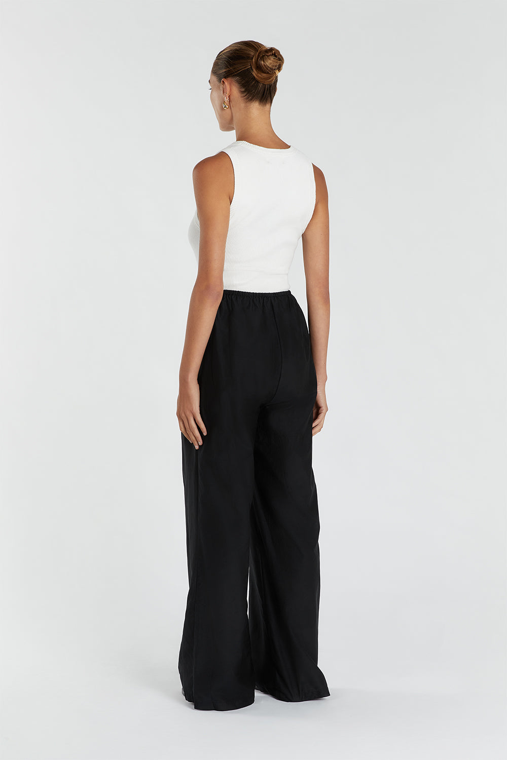 Jasper High Waist Silk Cotton Pants - Straight Leg Black Trousers