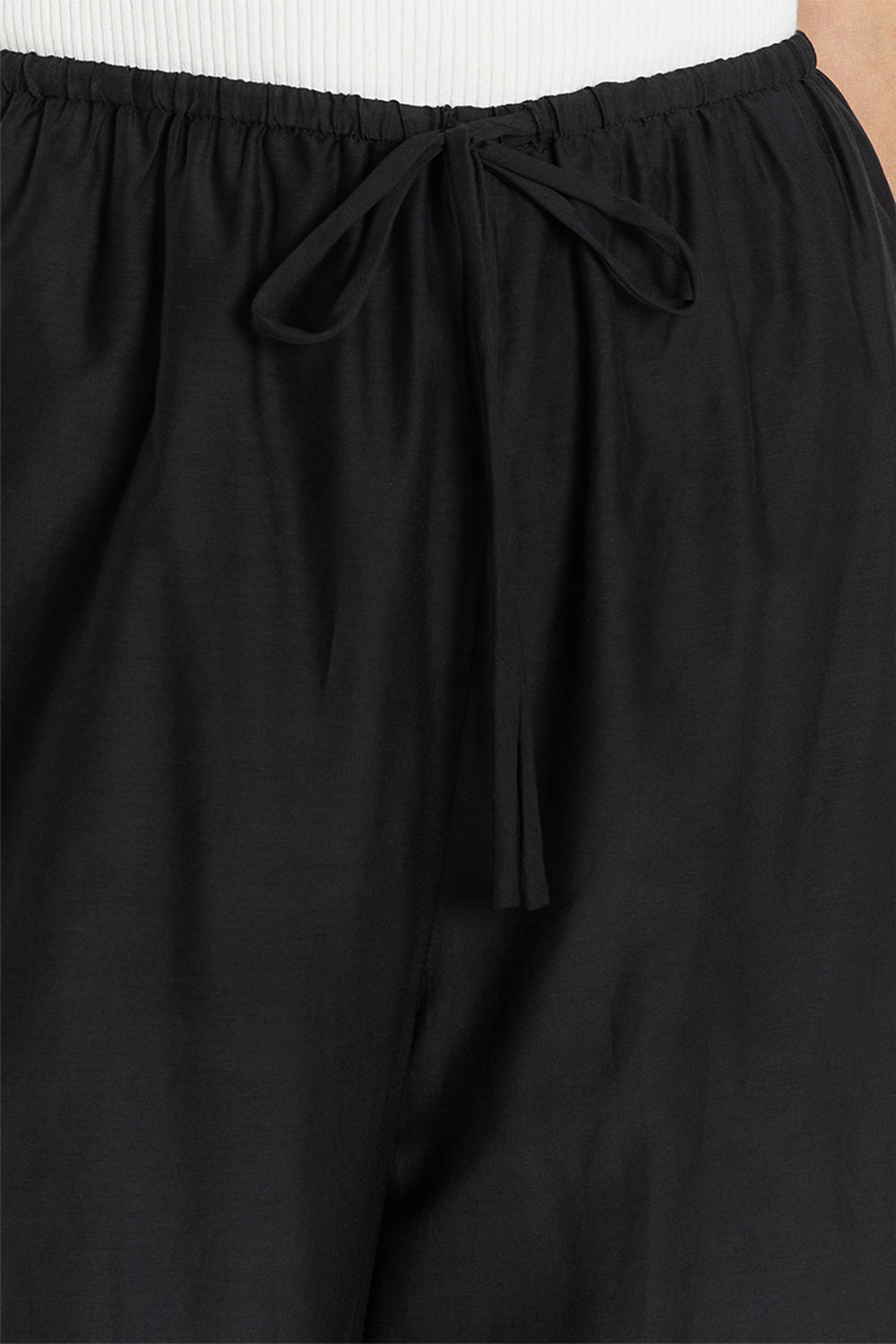 Jasper High Waist Silk Cotton Pants - Straight Leg Black Trousers