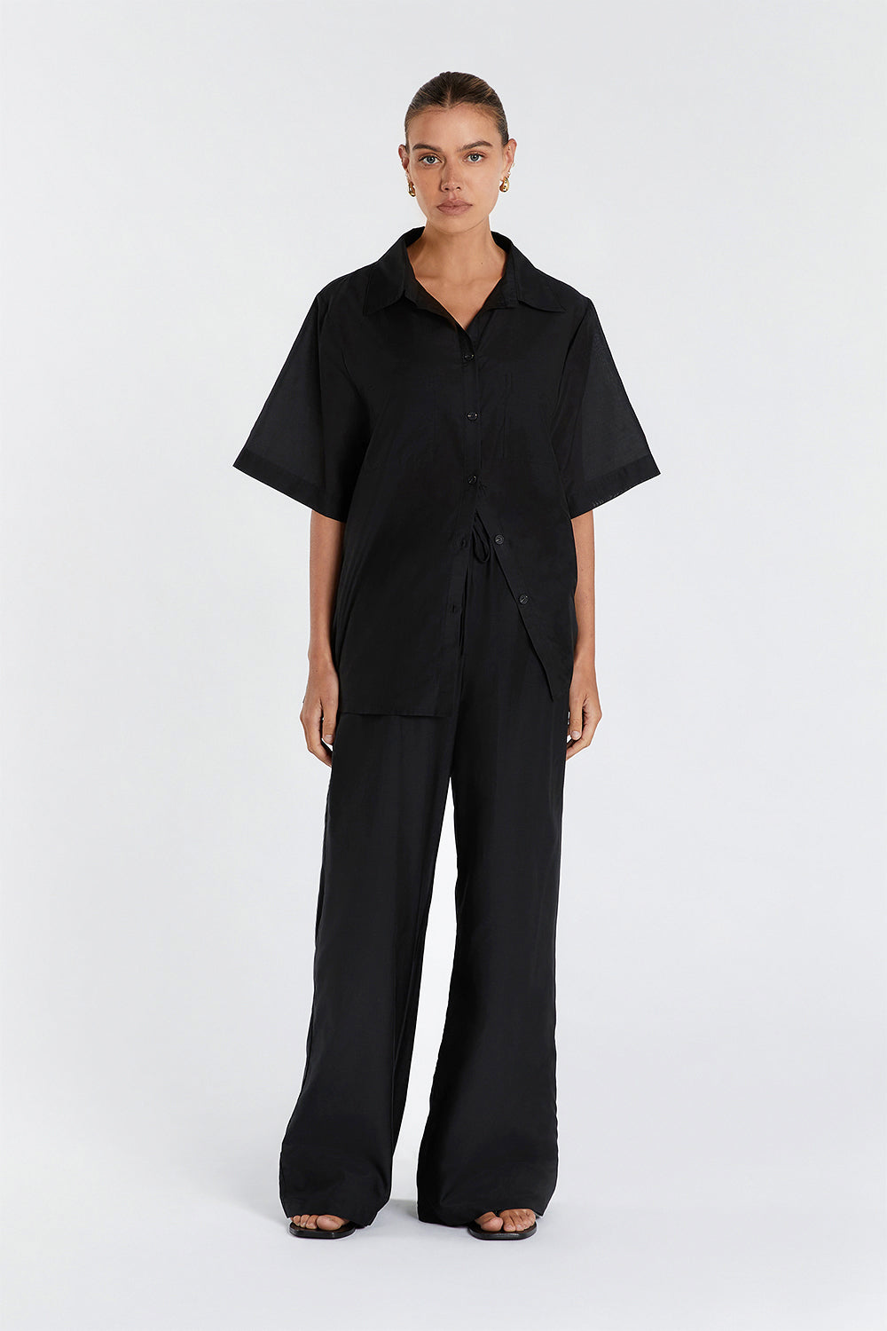 Jasper High Waist Silk Cotton Pants - Straight Leg Black Trousers